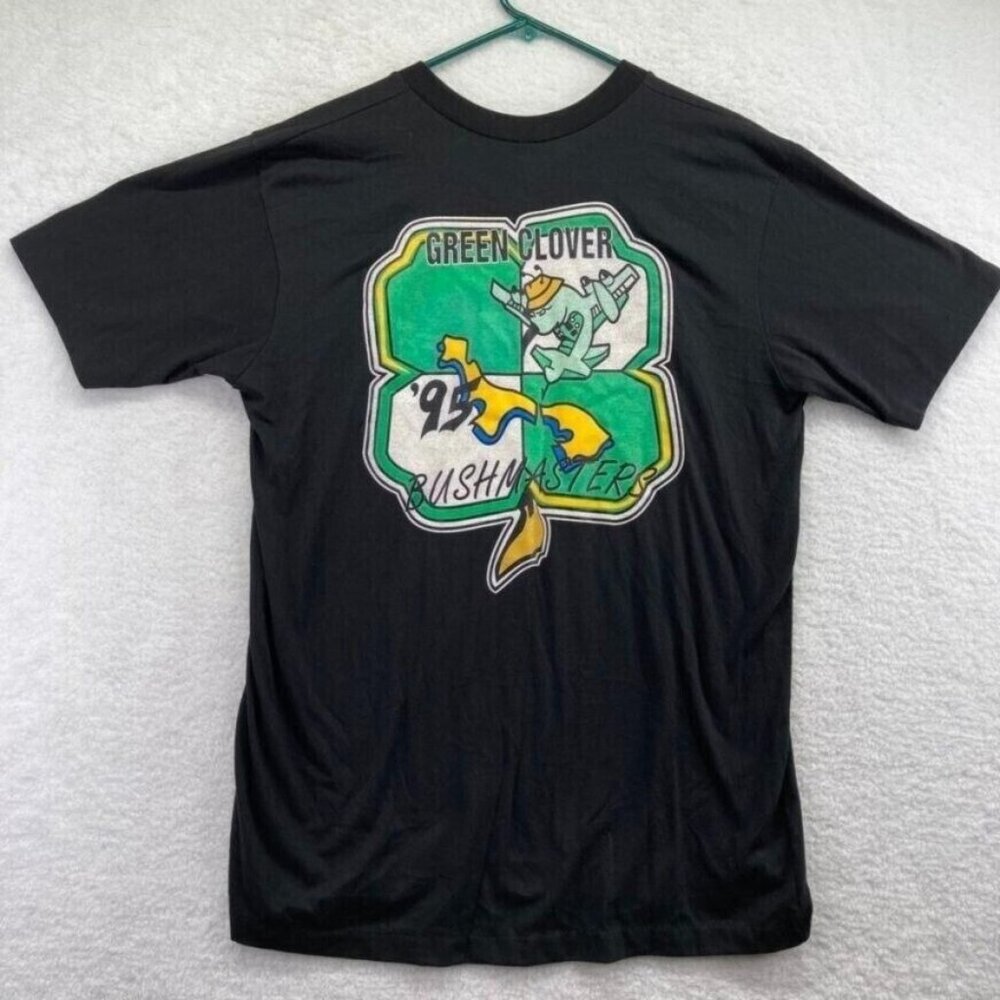 Vintage Green‎ Clover Bushmasters T Shirt Size XL Black Single Stitch Hem Sleeve